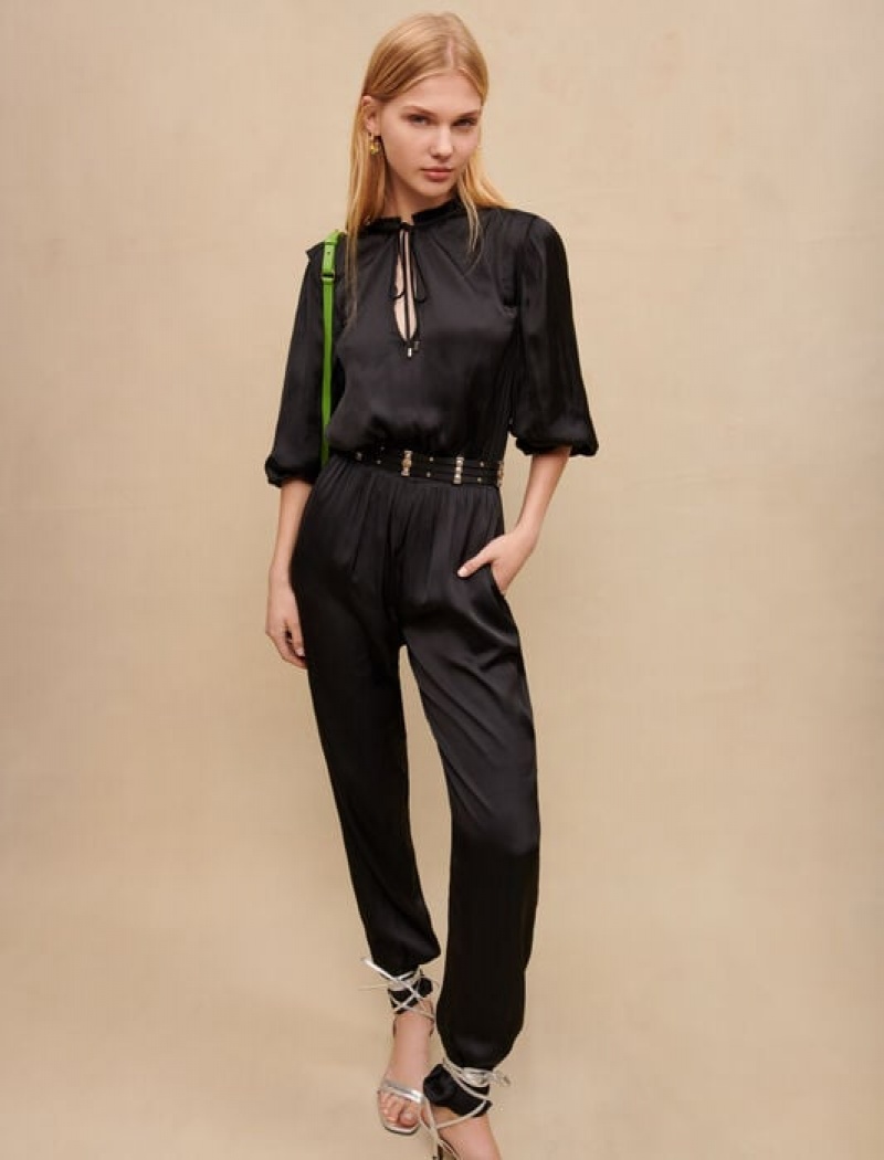 Maje Long Cinched Jumpsuit Dames Zwart | CRYZKVQ-82